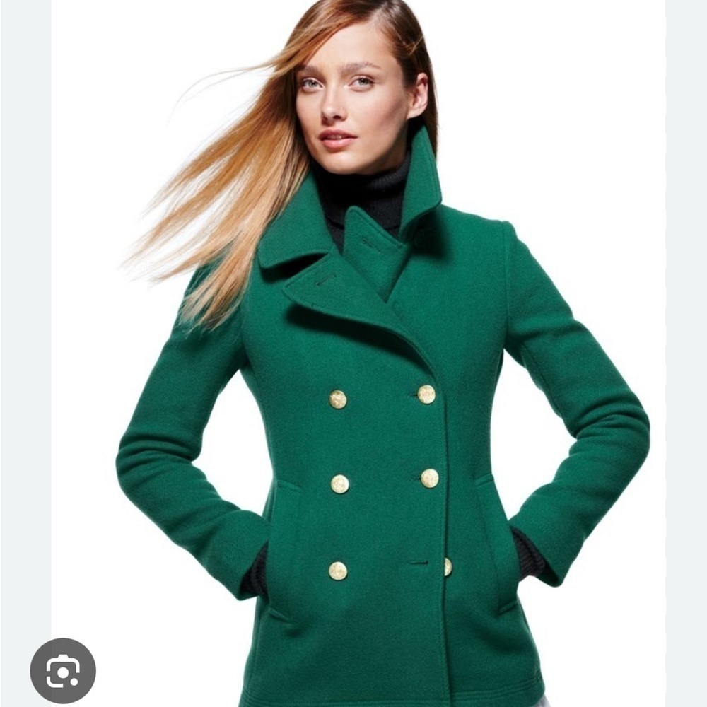 Ann Taylor Green Double-Breasted Pea Coat